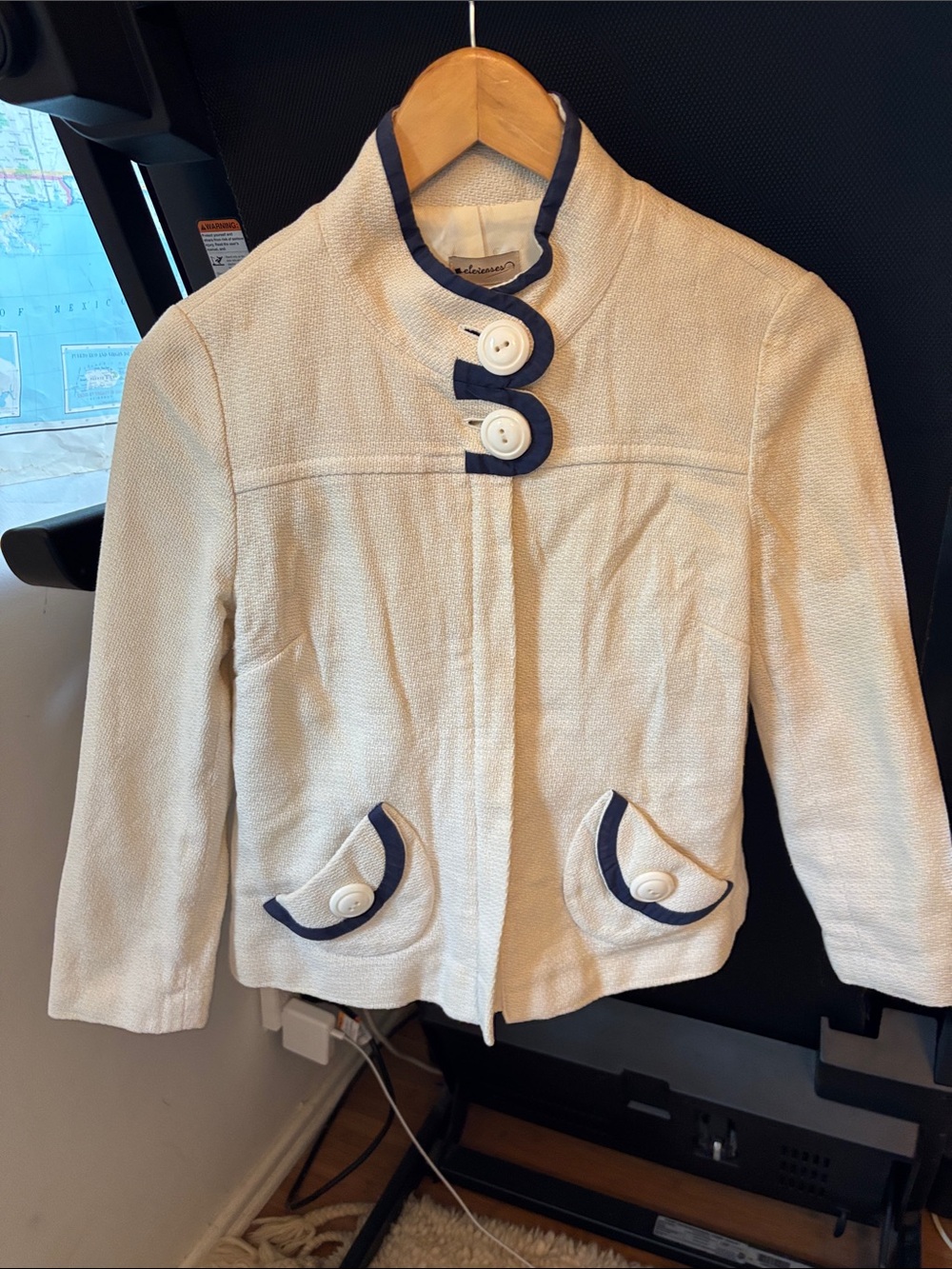 “Vintage” Anthropologie Jacket with Navy Trim